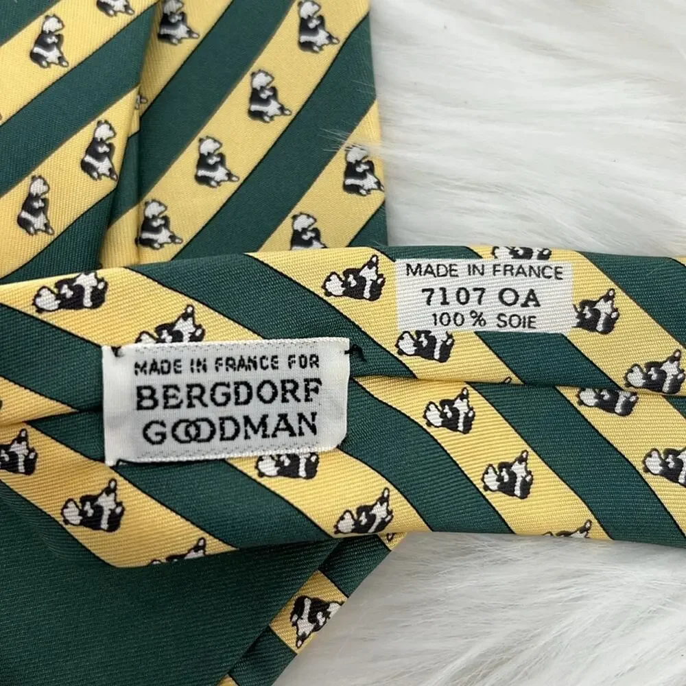 Hermes Rare Giant Panda holding baby tie - Gold/Green - 3.5